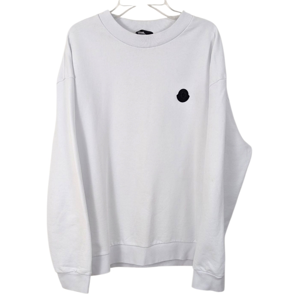 Moncler Pullover Crew Neck Sweatshirt Womens XL White Black Logo 100% Cotton - Picture 2 of 16